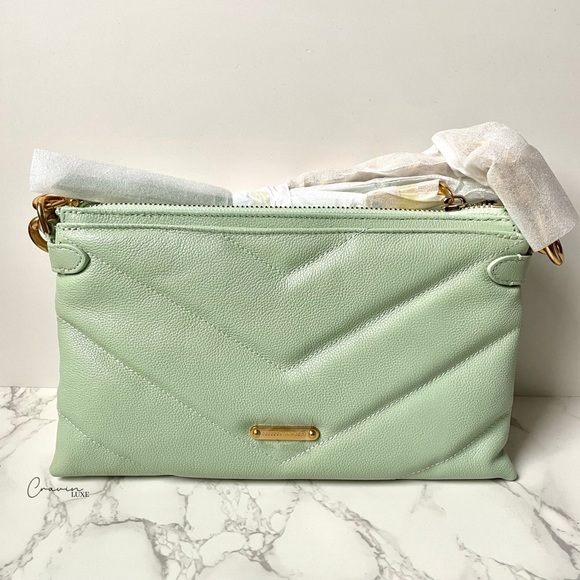 New Rebecca Minkoff Leather Edie Maxi Crossbody Shoulder Bag Mint Green - Picture 7 of 13